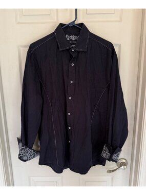 Zagiri Men's Navy Blue Embroidered Stitching Button Down Shirt Size XL